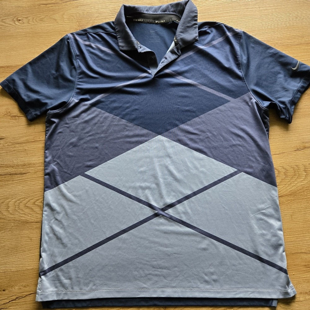 Nike Dri-FIT Moisture Wicking Golf Polo Shirt Geometric Navy Gray L Men's